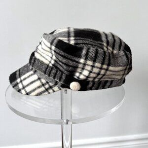 y2k vintage black white plaid print preppy womens cadet castro military cap hat